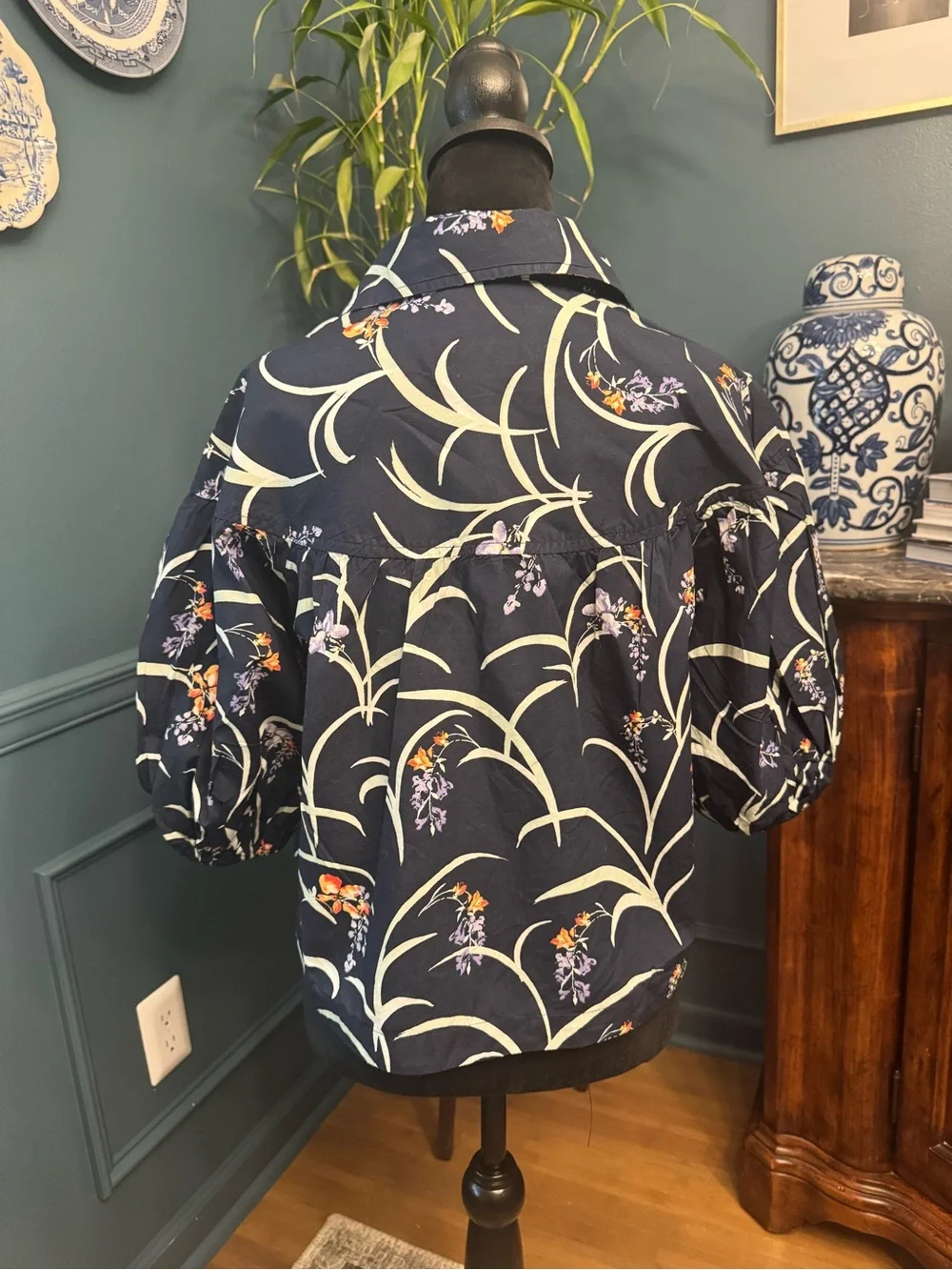 Maeve Bubble Sleeve Navy Floral Blouse